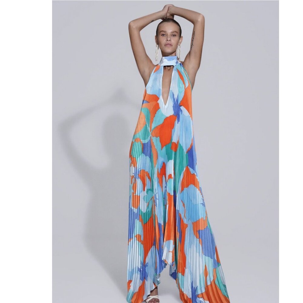 L'IDEE Opera Gown Maxi Dress in Capri Print Size US 8 NEW! With tags!